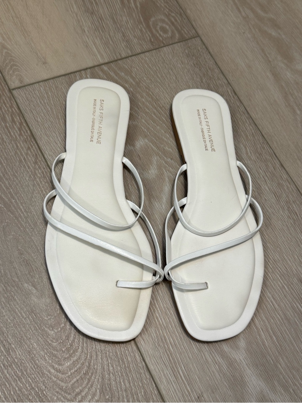 Saks Fifth Avenue White Minimal Strappy Slide Sandals